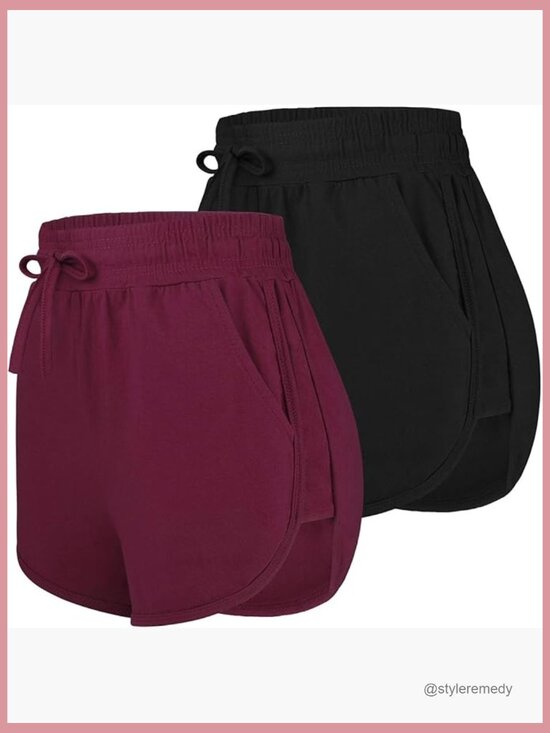 Pants - Cotton Yoga Shorts with Pockets High Rise Loose Fit Athletic Running Gym